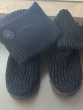 UGG Black Knit Button-Detail Fold-Over Boots